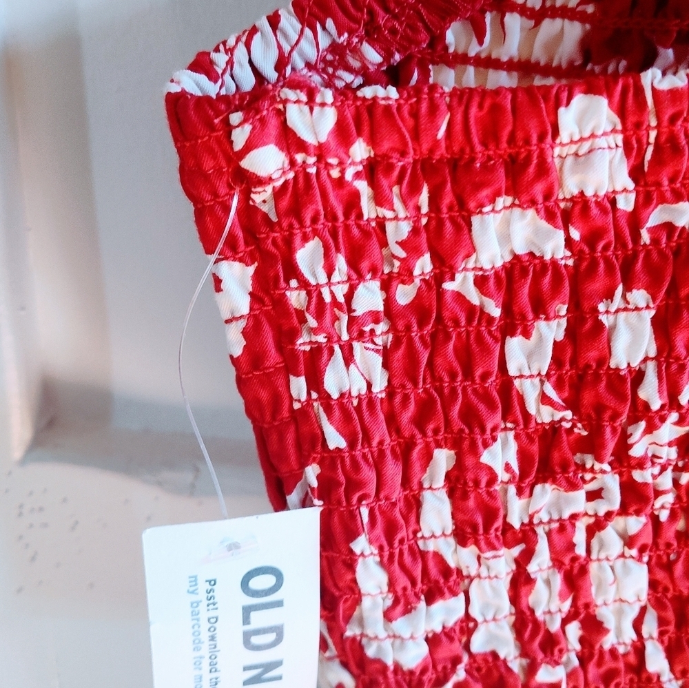 NWT Old Navy Red White Floral Smocked Top | Ruffle Straps | XS - Picture 7 of 7